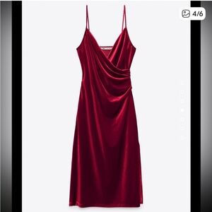 Zara Red Velvet Wrap Dress